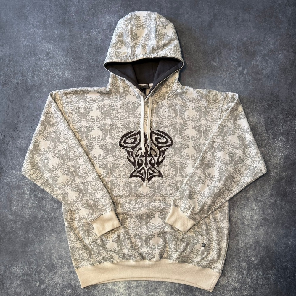 Y2K Sapphire Lounge Mens XXL Dragon Print Tribal‎ Hoodie White Gray NWT